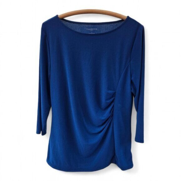 Talbots Tops - Talbots Womens Blue 3/4 Sleeve Ruched Front Slinky Knit Top Large